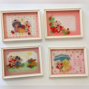 Set 4 Vintage 1980 Strawberry Shortcake American Greetings Framed 3D Picture Art
